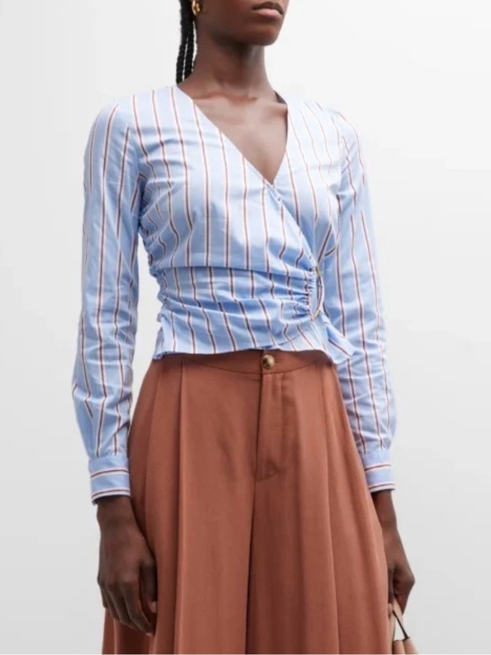 Veronica Beard Striped Wrap Blouse in Light Blue